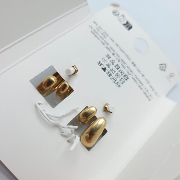 Zara Gold Tone Double Half Hoop Post Earrings Retired READ ME * - Picture 4 of 5